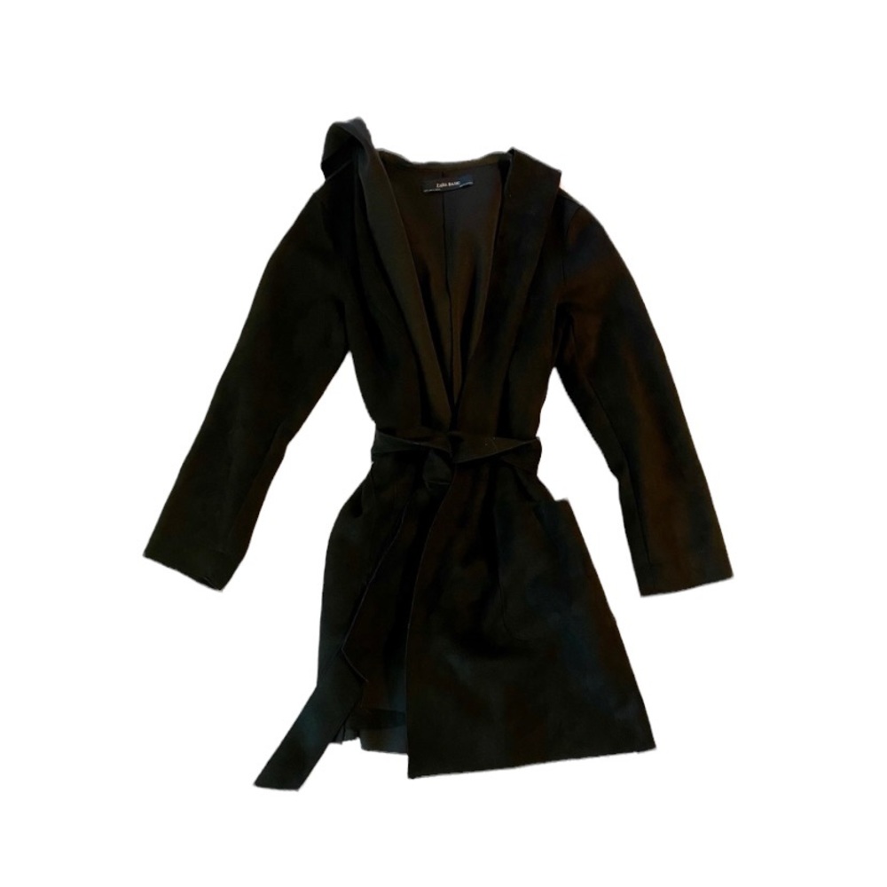 Zara Black Faux Suede Belted Coat